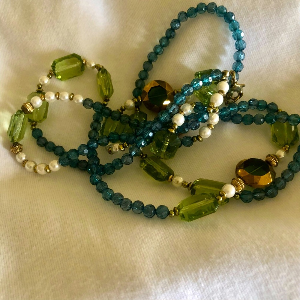 Blue, Green, Brown & Pearls XLong Necklace - Picture 4 of 8